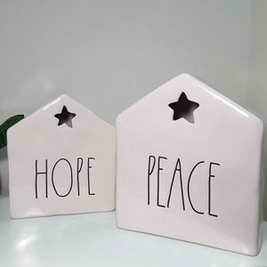 Rae Dunn HOPE & PEACE Tea Light Candle Houses.